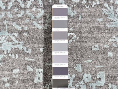 Grey 12'0" x 12'0" Modern / Contemporary Hand knotted Wool/Silk Rug - Sku: O080225