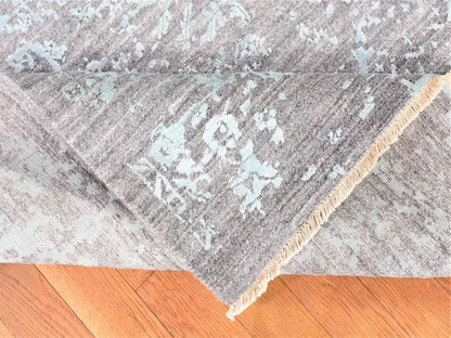 Grey 12'0" x 12'0" Modern / Contemporary Hand knotted Wool/Silk Rug - Sku: O080225