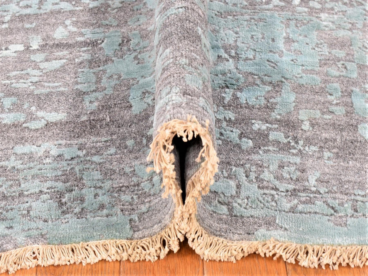 Modern / Contemporary hand-knotted wool/silk rug in Gray, 12' x 12' — SKU O080225 (view 6)