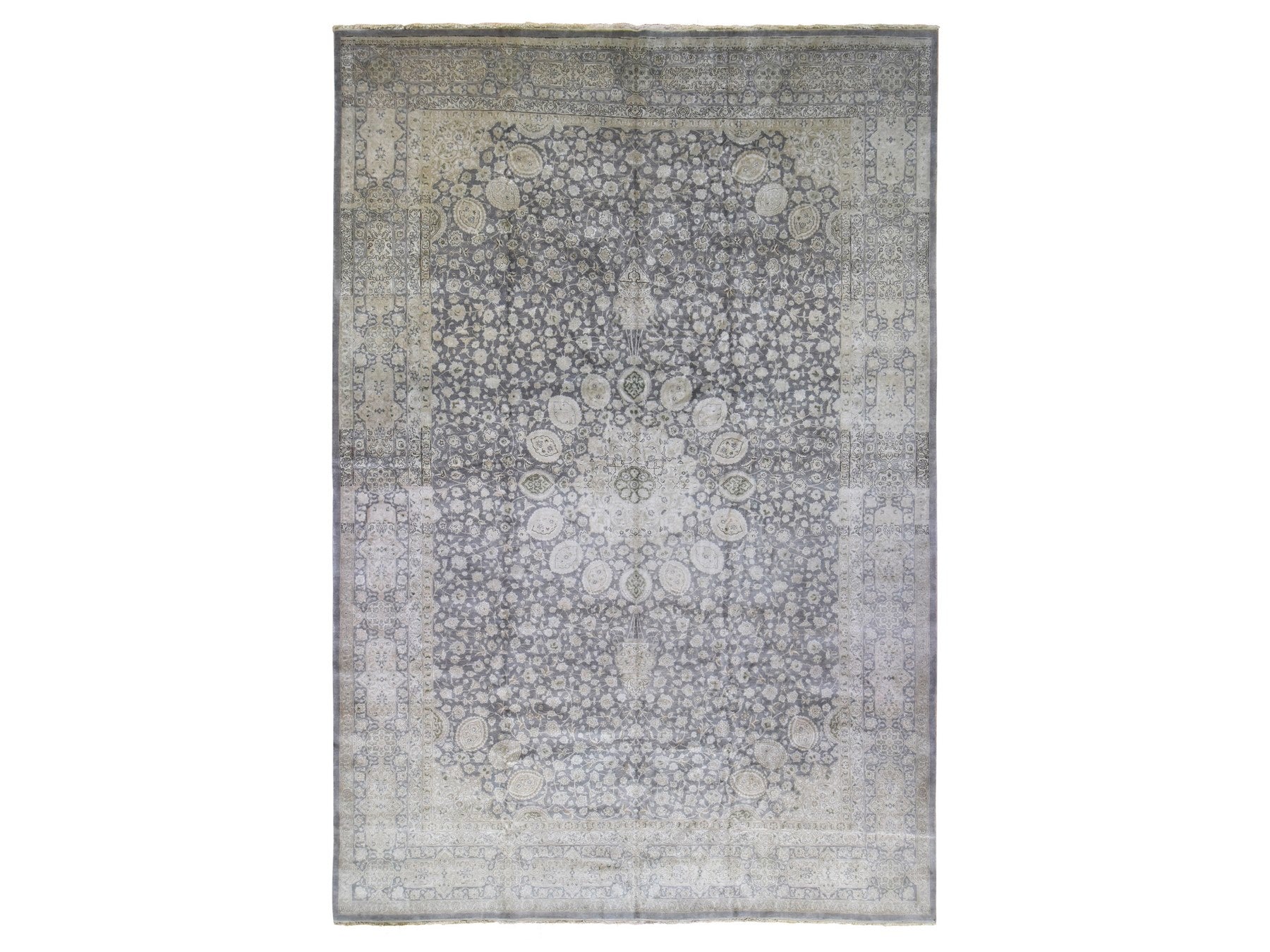 Tabriz Persian hand-knotted wool rug in Gray, 12'5" x 19'4" — SKU O080226