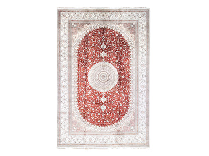 Tabriz Silk hand-knotted silk/cotton blend rug in Red & Ivory, 12' x 18'4" — SKU O080231