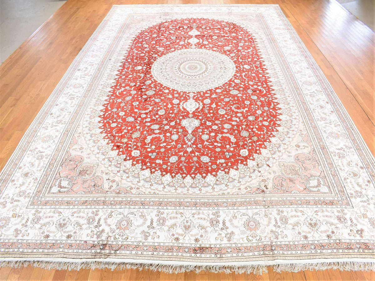 Tabriz Silk hand-knotted silk/cotton blend rug in Red & Ivory, 12' x 18'4" — SKU O080231 (view 2)