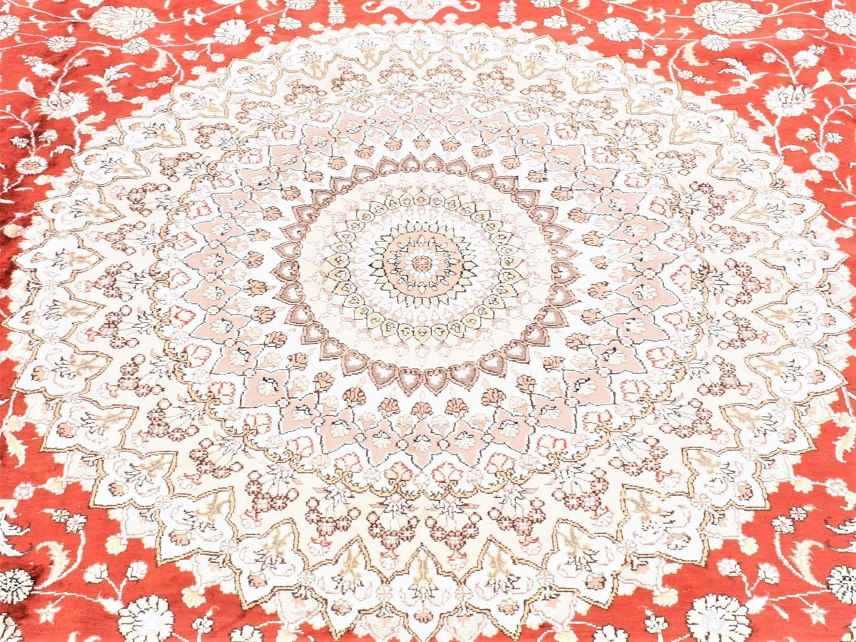 Tabriz Silk hand-knotted silk/cotton blend rug in Red & Ivory, 12' x 18'4" — SKU O080231 (view 3)