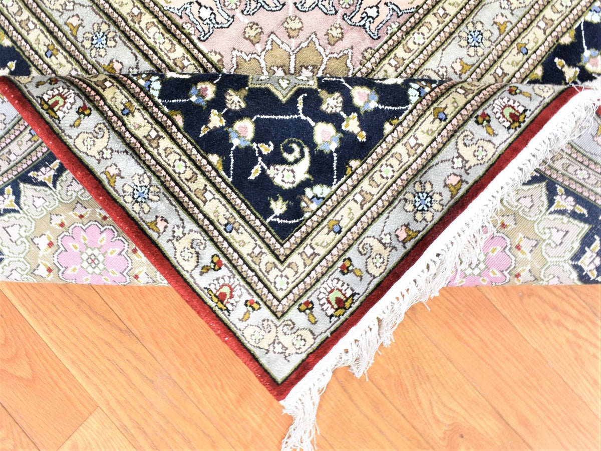 Kashan Silk hand-knotted silk/cotton blend rug in Red & Navy Blue, 12'1" x 18'1" — SKU O080234 (view 6)