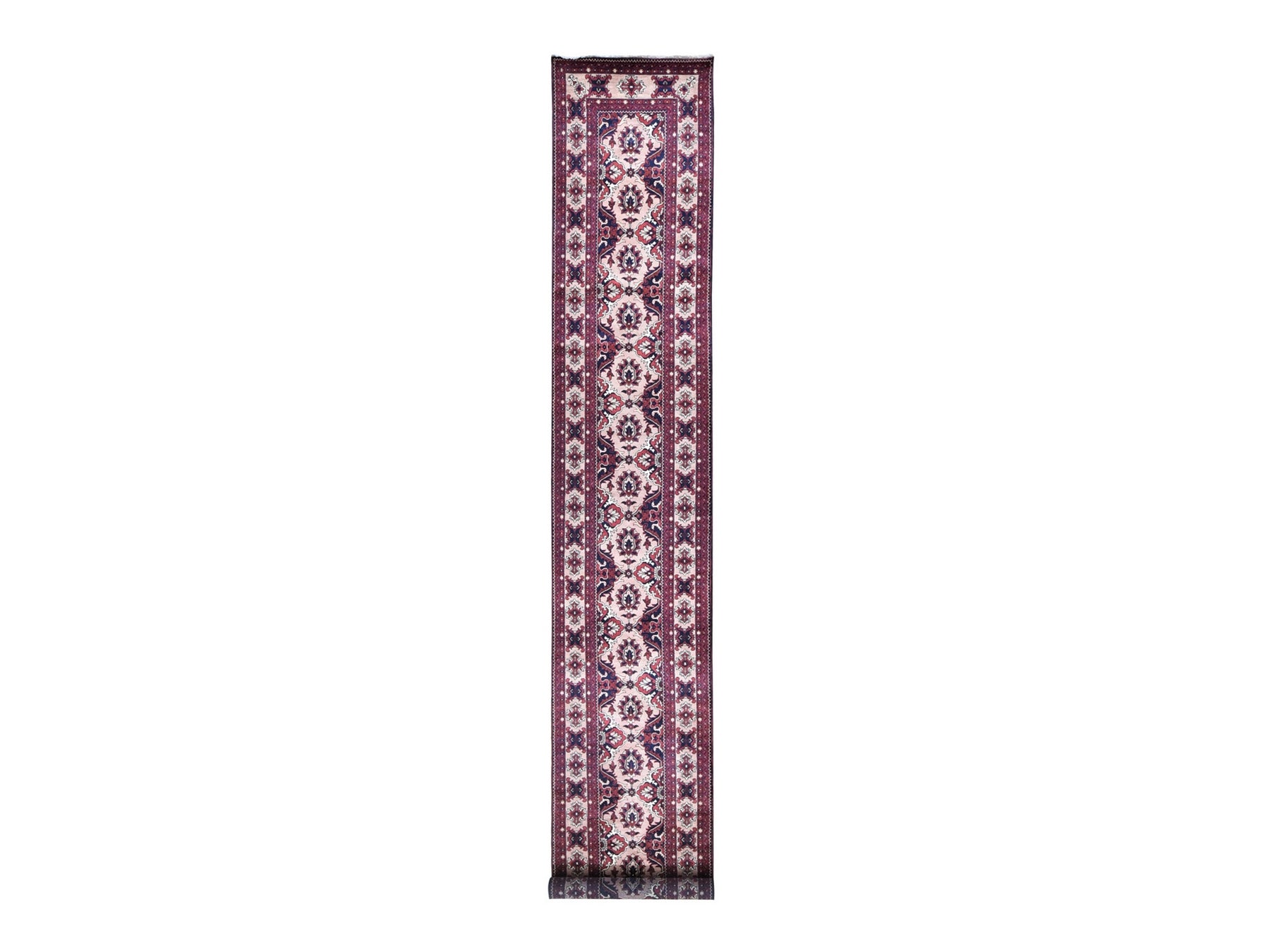 Tribal & Geometric hand-knotted wool runner in Pink & Pink Sand, 3' x 19' — SKU O080237