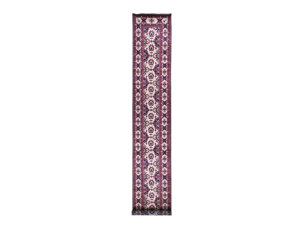 Tribal & Geometric hand-knotted wool runner in Pink & Pink Sand, 3' x 19' — SKU O080237
