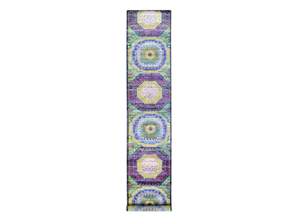 Green 3'1" x 17'4" Traditional Hand knotted Silk Rug - Sku: O080244