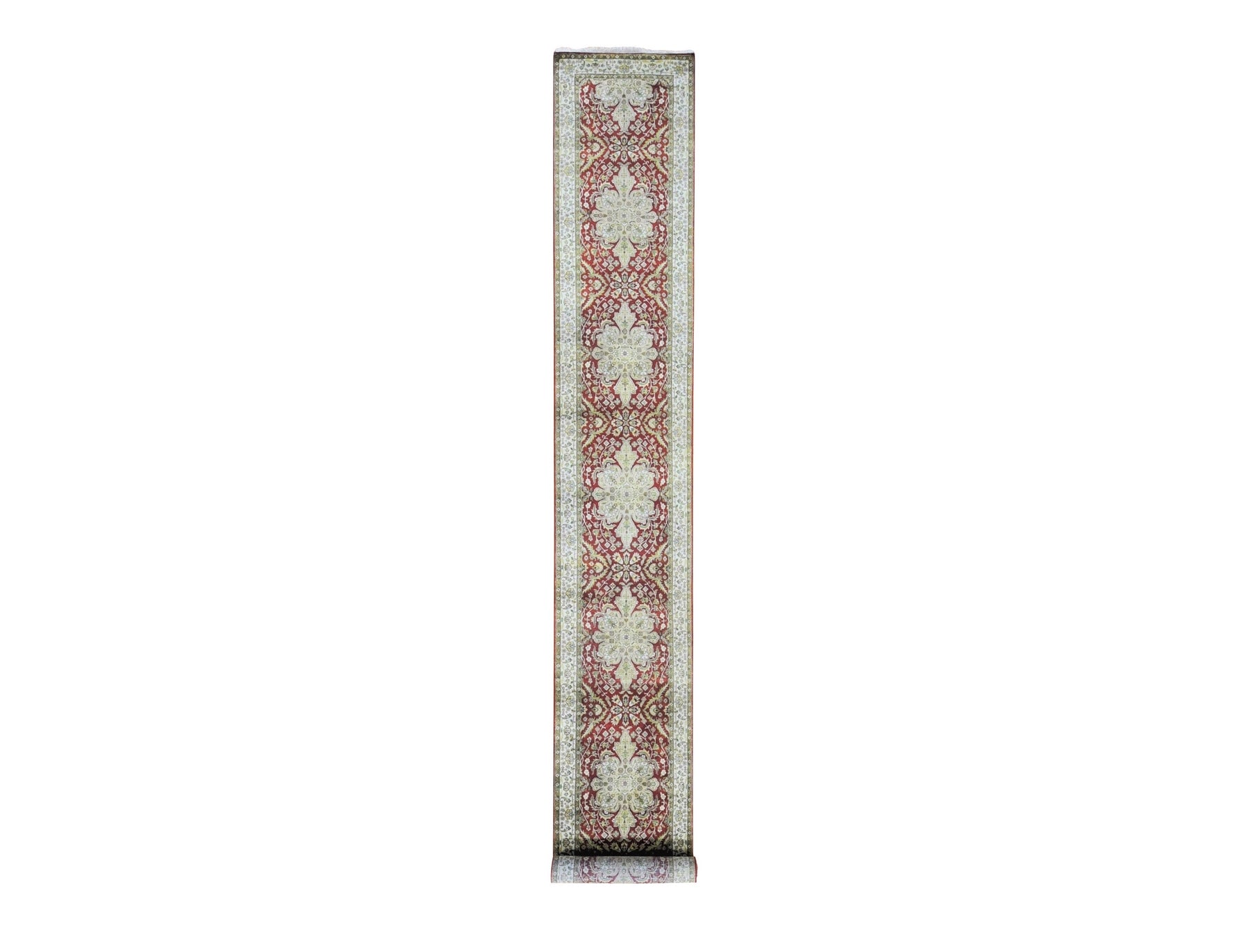 Kashan Fine Oriental hand-knotted new zealand wool runner in Red & Ivory, 2'6" x 17'10" — SKU O080248