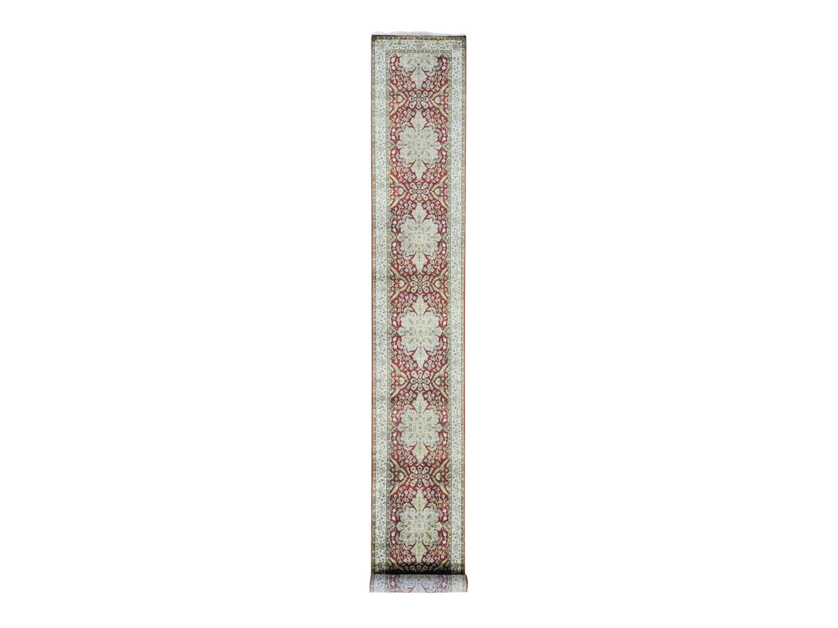 Kashan Fine Oriental hand-knotted new zealand wool runner in Red & Ivory, 2'6" x 17'10" — SKU O080248