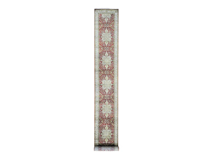 Kashan Fine Oriental hand-knotted new zealand wool runner in Red & Ivory, 2'6" x 17'10" — SKU O080248