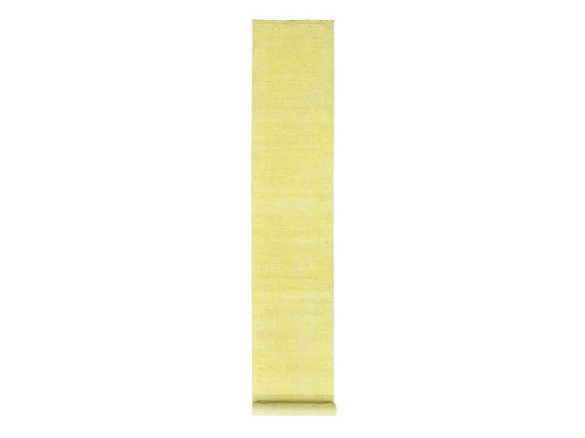Peshawar Vintage hand-knotted wool runner in Overdyed & Yellow, 2'6" x 15'10" — SKU O080249