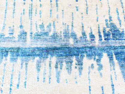 Modern / Contemporary hand-knotted wool/sari silk runner in Ivory, 3' x 10'1" — SKU O080251 (view 2)