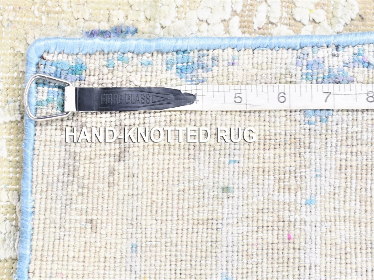 Modern / Contemporary hand-knotted wool/sari silk runner in Ivory, 3' x 10'1" — SKU O080251 (view 5)