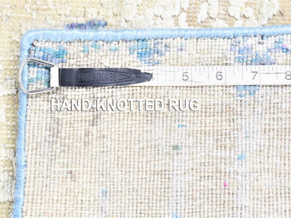 Modern / Contemporary hand-knotted wool/sari silk runner in Ivory, 3' x 10'1" — SKU O080251 (view 5)