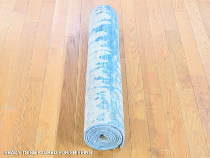 Modern / Contemporary hand-knotted wool/sari silk runner in Ivory, 3' x 10'1" — SKU O080251 (view 6)