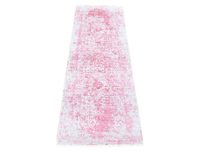 Transitional hand-knotted wool/pure silk runner in Pink, 2'6" x 7'9" — SKU O080252