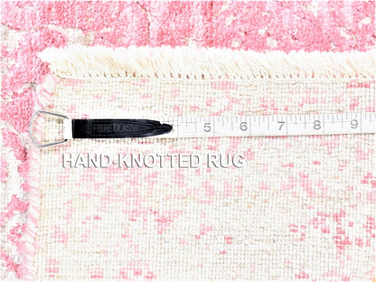 Pink 2'6" x 7'9" Transitional Hand knotted Wool/Silk Rug - Sku: O080252