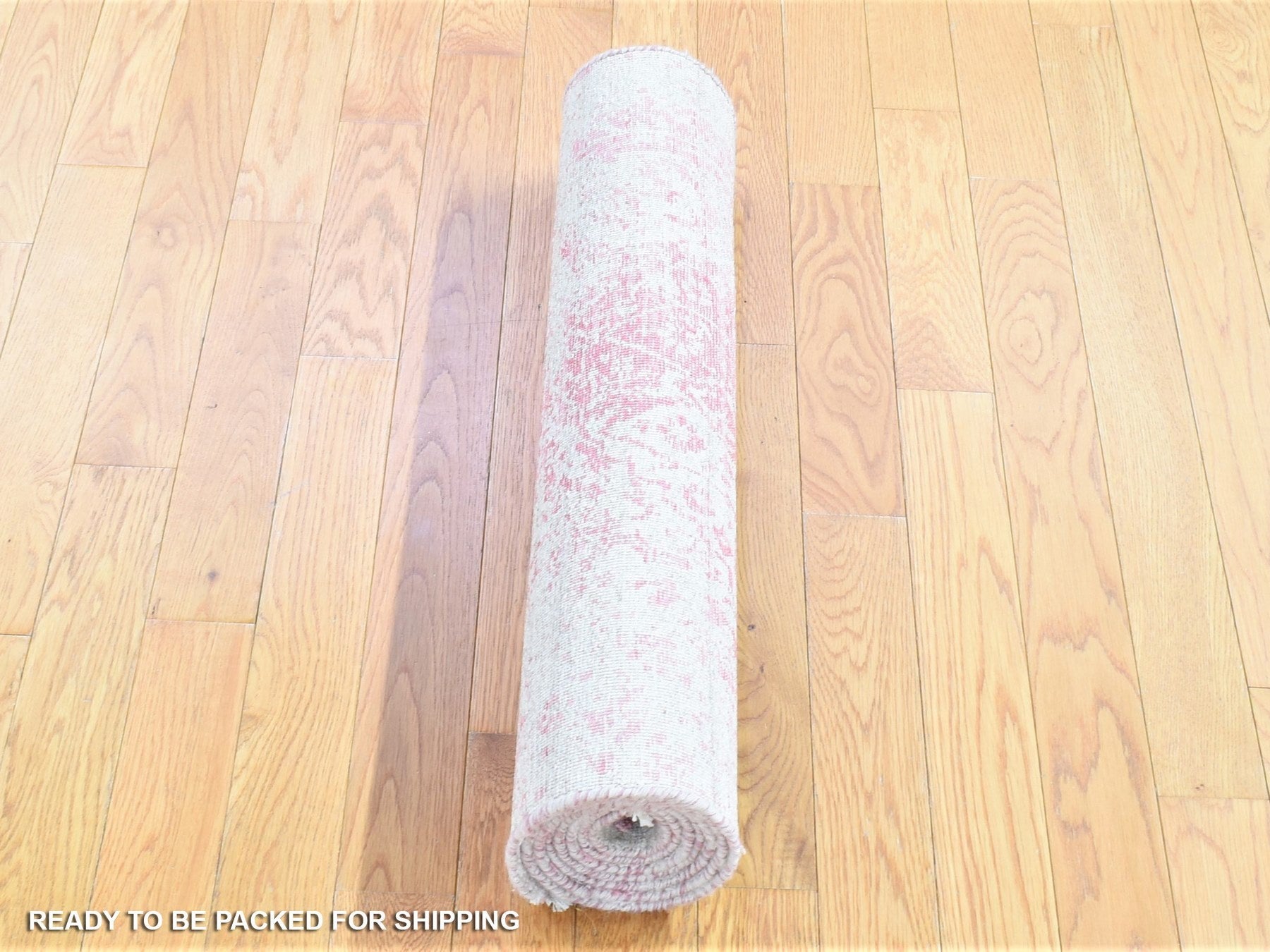 Transitional hand-knotted wool/pure silk runner in Pink, 2'6" x 7'9" — SKU O080252 (view 6)