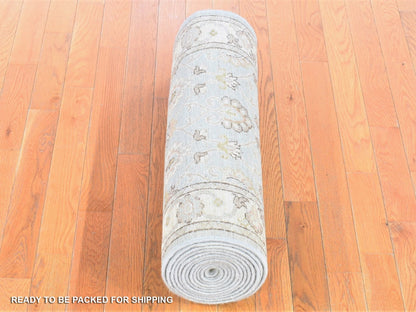 Green 2'7" x 15'10" Oushak / Peshawar Hand knotted Wool Rug - Sku: O080254