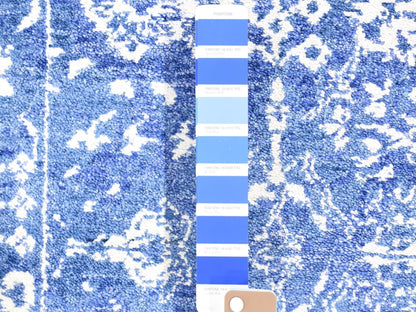 Blue 2'6" x 16'10" Fine Oriental Hand knotted Wool/Silk Rug - Sku: O080256