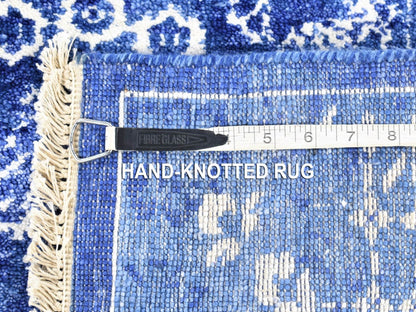 Blue 2'6" x 16'10" Fine Oriental Hand knotted Wool/Silk Rug - Sku: O080256