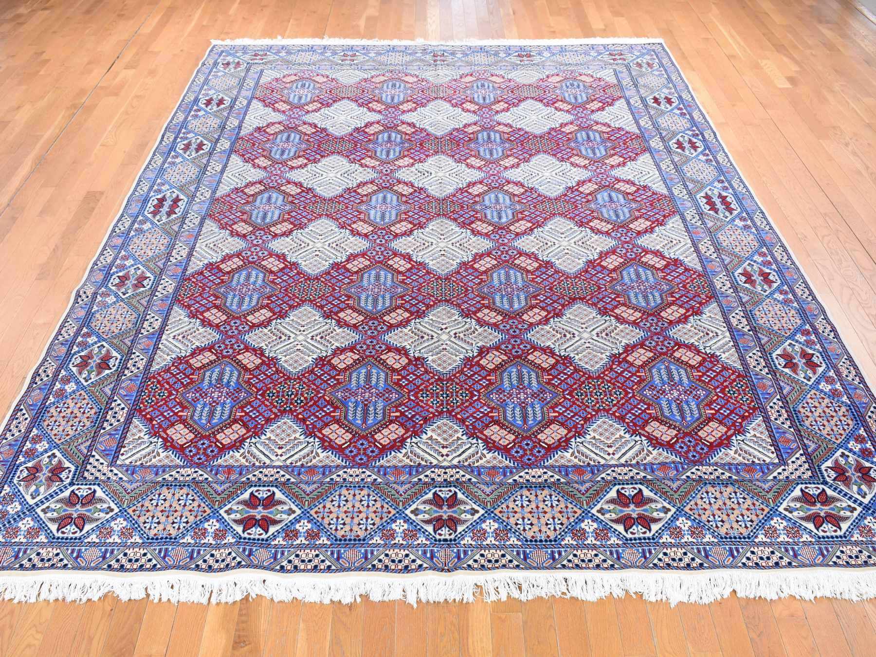 Nain Fine Oriental hand-knotted wool/silk rug in Red & Light Blue, 9'7" x 13'2" — SKU O080260 (view 2)