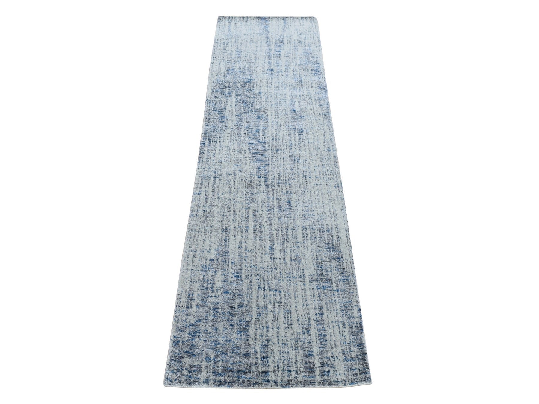 Blue 2'6" x 9'8" Modern / Contemporary Handloom Wool/Silk Rug - Sku: O080274