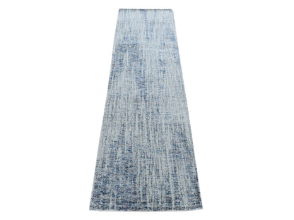 Blue 2'6" x 9'8" Modern and Contemporary Handloom Wool/Silk Rug - Sku: O080274