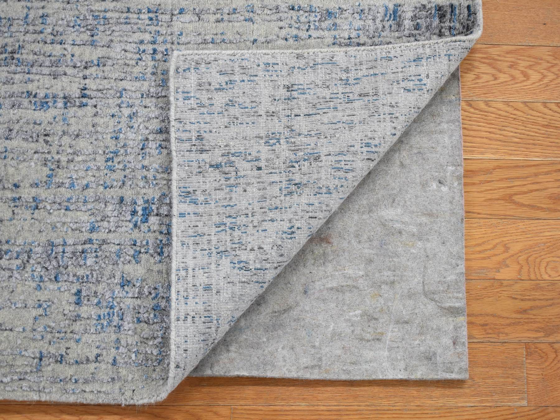 Blue 2'6" x 9'8" Modern / Contemporary Handloom Wool/Silk Rug - Sku: O080274