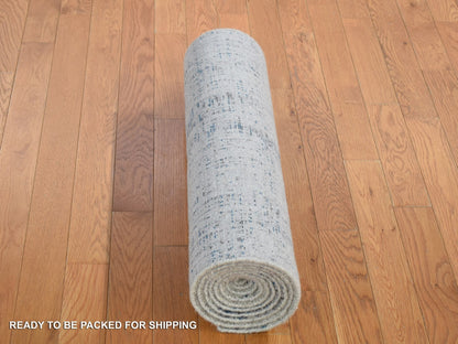 Blue 2'6" x 9'8" Modern and Contemporary Handloom Wool/Silk Rug - Sku: O080274