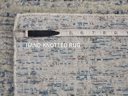 Blue 2'6" x 9'8" Modern and Contemporary Handloom Wool/Silk Rug - Sku: O080274