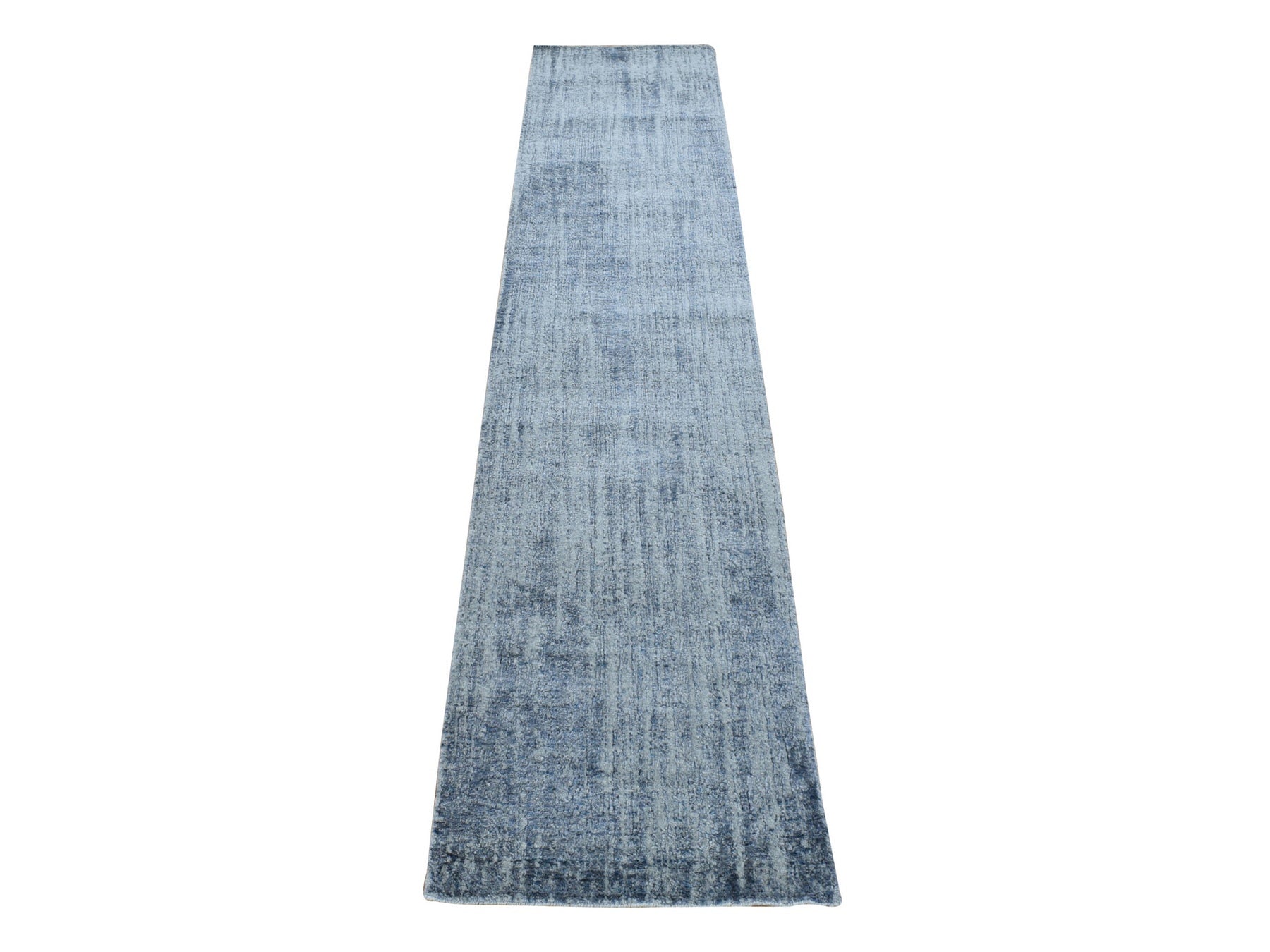 Blue 2'5" x 10'8" Modern / Contemporary Handloom Wool/Silk Rug - Sku: O080277