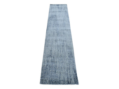 Blue 2'5" x 10'8" Modern and Contemporary Handloom Wool/Silk Rug - Sku: O080277