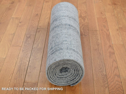Blue 2'5" x 10'8" Modern and Contemporary Handloom Wool/Silk Rug - Sku: O080277