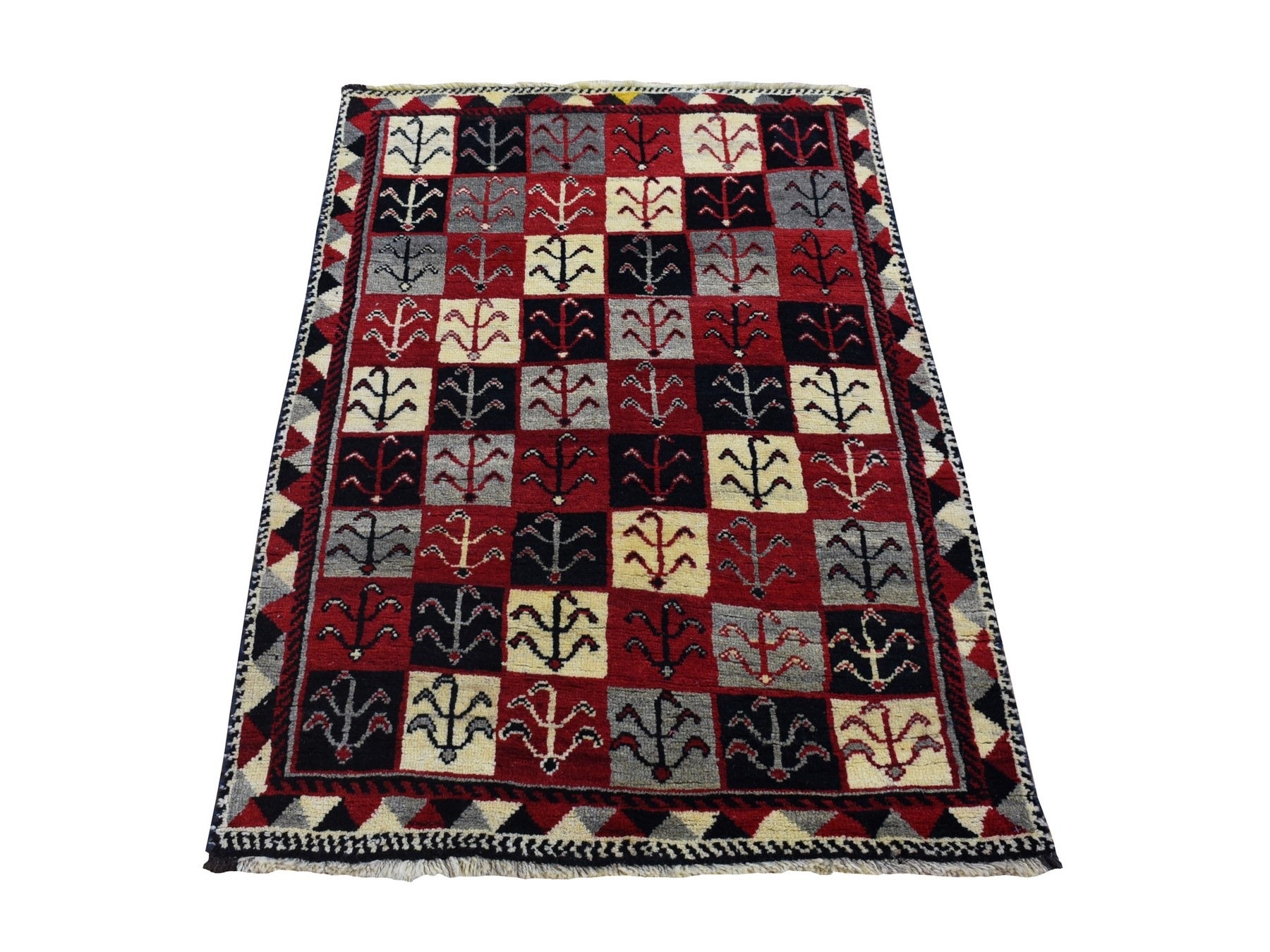 Gabbeh Tribal & Geometric hand-knotted wool rug in Red, 3'7" x 5'7" — SKU O080280
