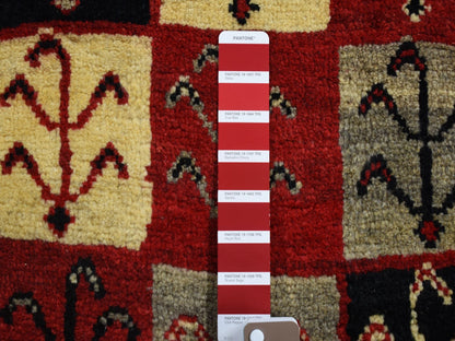 Red 3'7" x 5'7" Tribal Hand knotted Wool Rug - Sku: O080280