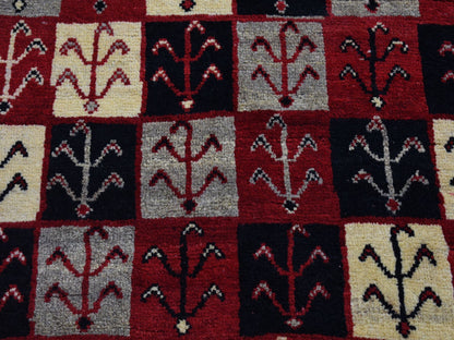Gabbeh Tribal & Geometric hand-knotted wool rug in Red, 3'7" x 5'7" — SKU O080280 (view 4)