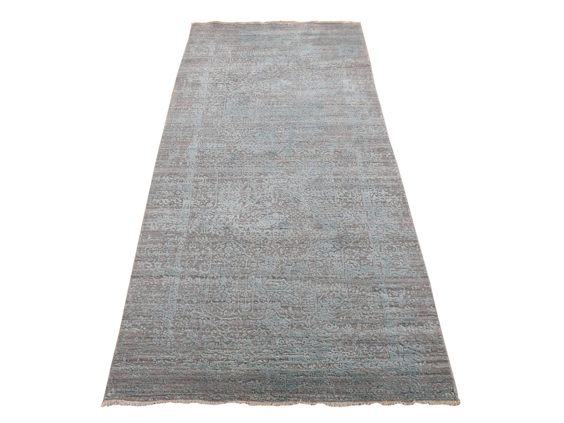 Green 4'0" x 9'9" Transitional Hand knotted Wool/Silk Rug - Sku: O080286