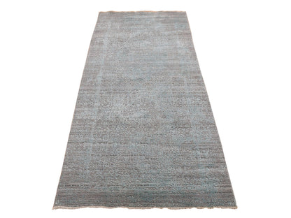 Green 4'0" x 9'9" Transitional Hand knotted Wool/Silk Rug - Sku: O080286