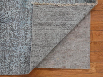 Green 4'0" x 9'9" Transitional Hand knotted Wool/Silk Rug - Sku: O080286