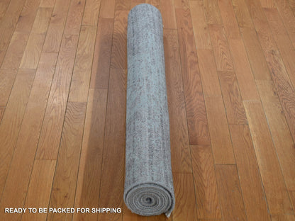 Green 4'0" x 9'9" Transitional Hand knotted Wool/Silk Rug - Sku: O080286