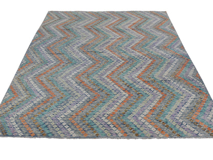Kilim Flat-Weave hand-knotted wool rug in Multicolored, 10'2" x 13'7" — SKU O080303