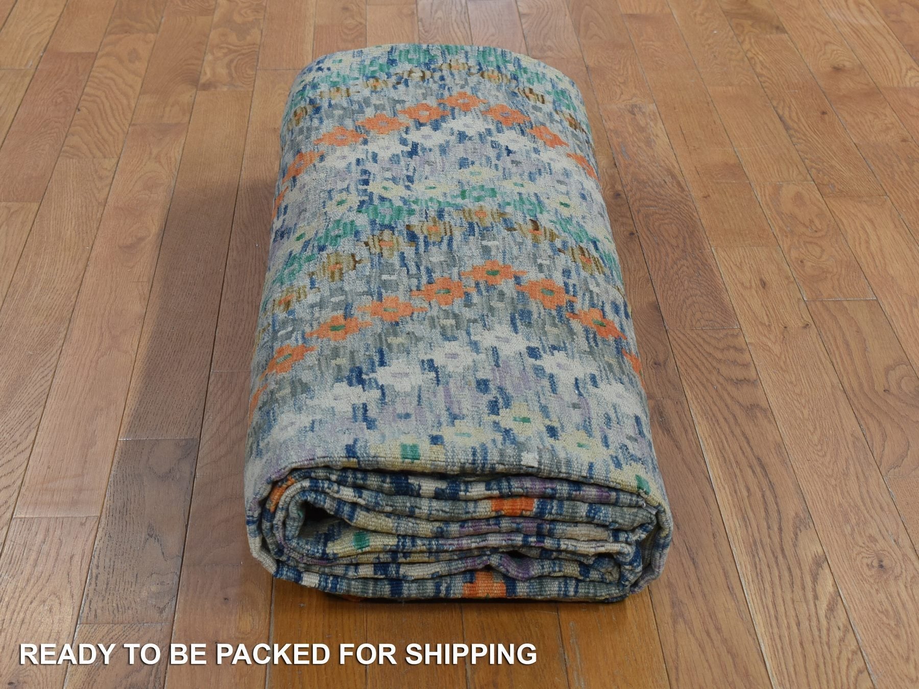 Kilim Flat-Weave hand-knotted wool rug in Multicolored, 10'2" x 13'7" — SKU O080303 (view 5)