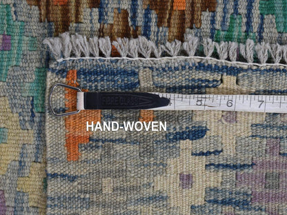 Kilim Flat-Weave hand-knotted wool rug in Multicolored, 10'2" x 13'7" — SKU O080303 (view 7)