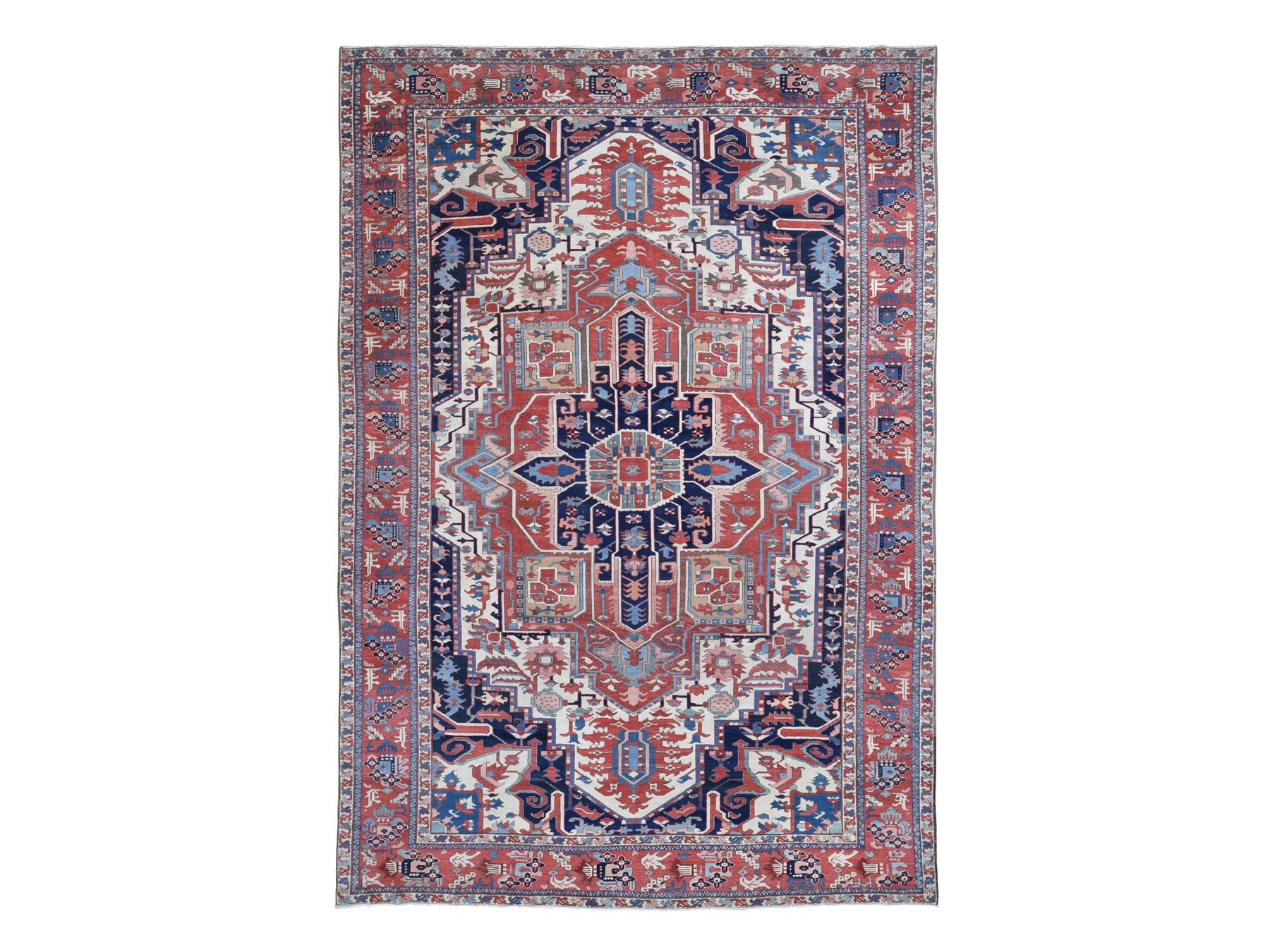 Serapi Heriz hand-knotted wool rug in Ivory & Brick Red, 8'10" x 12'5" — SKU O080305