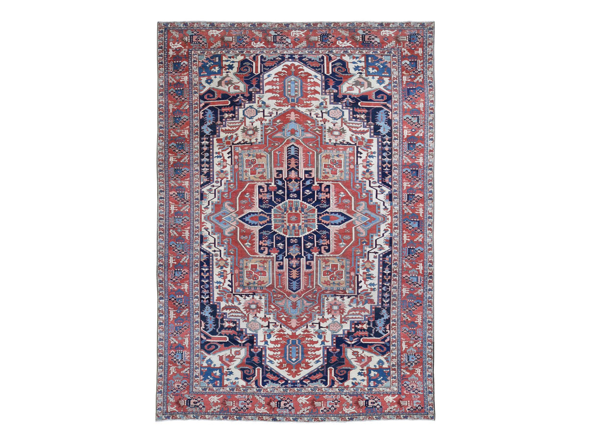 Serapi Heriz hand-knotted wool rug in Ivory & Brick Red, 8'10" x 12'5" — SKU O080305
