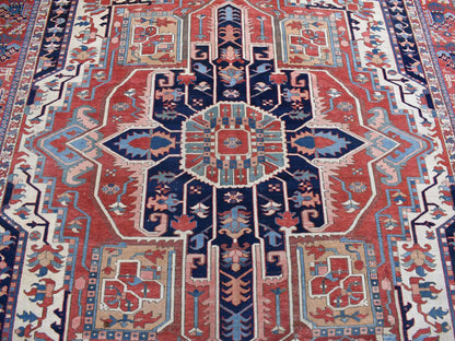 Ivory 8'10" x 12'5" Heriz Hand knotted Wool Rug - Sku: O080305