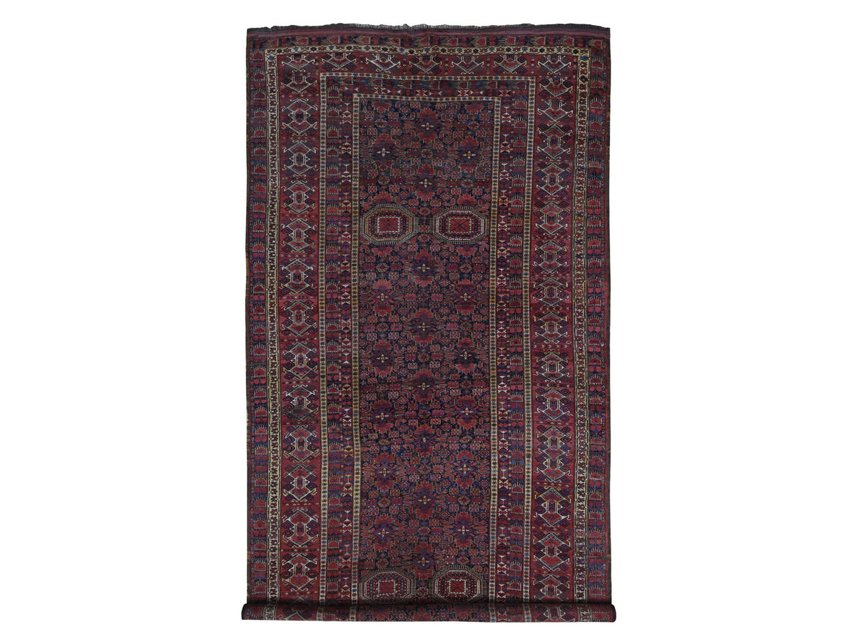 Beshir Antique hand-knotted wool rug in Blue & Midnight Blue, 10'4" x 21' — SKU O080310