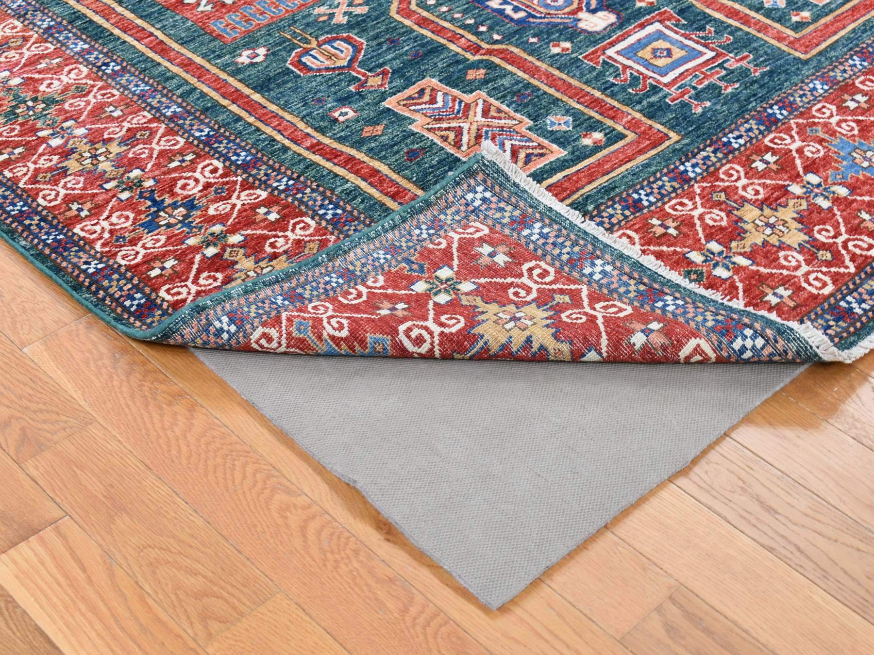 Kazak Kazak hand-knotted wool rug in Green & Red, 5'4" x 7'9" — SKU O080319 (view 2)