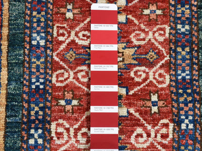 Kazak Kazak hand-knotted wool rug in Green & Red, 5'4" x 7'9" — SKU O080319 (view 3)